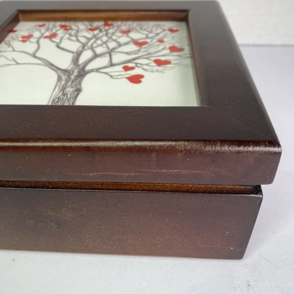 Keepsake Trinket Mahogany Wooden‎ Hinged Box Tile Top